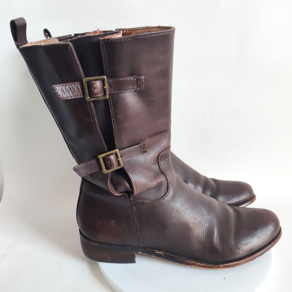 Corso Como Moto Boots Size 5.5 Mid-calf Buckles Leather Dark Brown Shepparton
